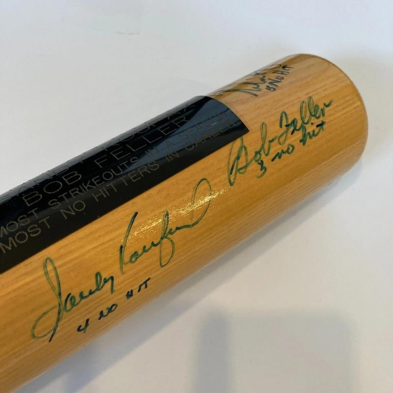 Sandy Koufax & Nolan Ryan No Hitter Signed Inscribed Baseball Bat JSA COA - 7