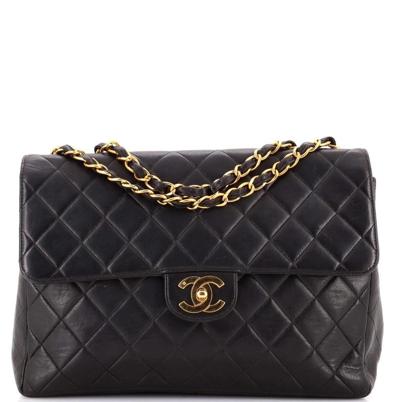 Chanel Vintage Classic Single Flap Bag Quilted Lambskin Jumbo: Condition: Pre-owned - Good,Brand: Chanel,Exterior Material: Leather,Style: Shoulder Bags,Exterior Color: Black,Department: Women,Size: Jumbo Condition: Very good. Exterior: creases, scuffs, corner we