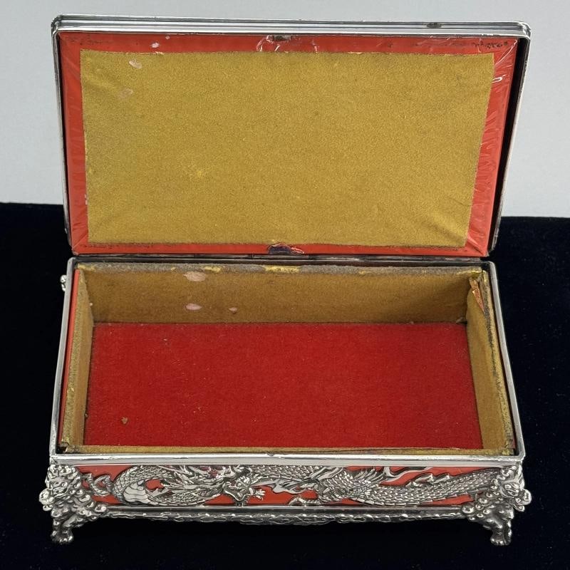 Wonderful Japanese Silverplate Red Dragon Dresser Trinket Box c1946 - 3