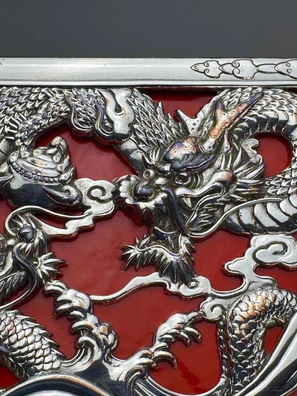 Wonderful Japanese Silverplate Red Dragon Dresser Trinket Box c1946 - 4