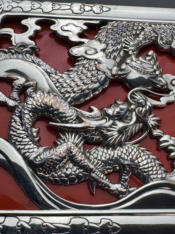 Wonderful Japanese Silverplate Red Dragon Dresser Trinket Box c1946 - 5