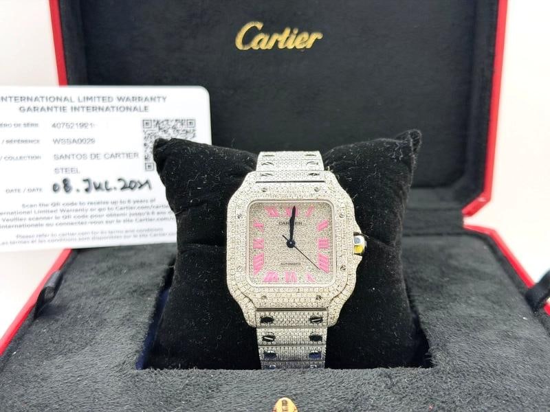 Cartier Santos Medium WSSA0029 35mm Diamond Case Bezel Iced Out Box Paper - 12