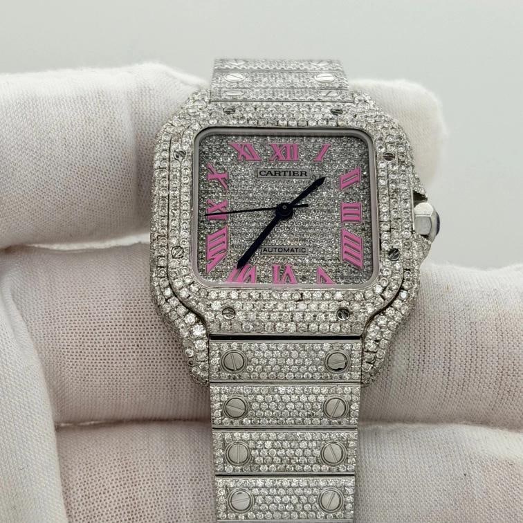Cartier Santos Medium WSSA0029 35mm Diamond Case Bezel Iced Out Box Paper - 2