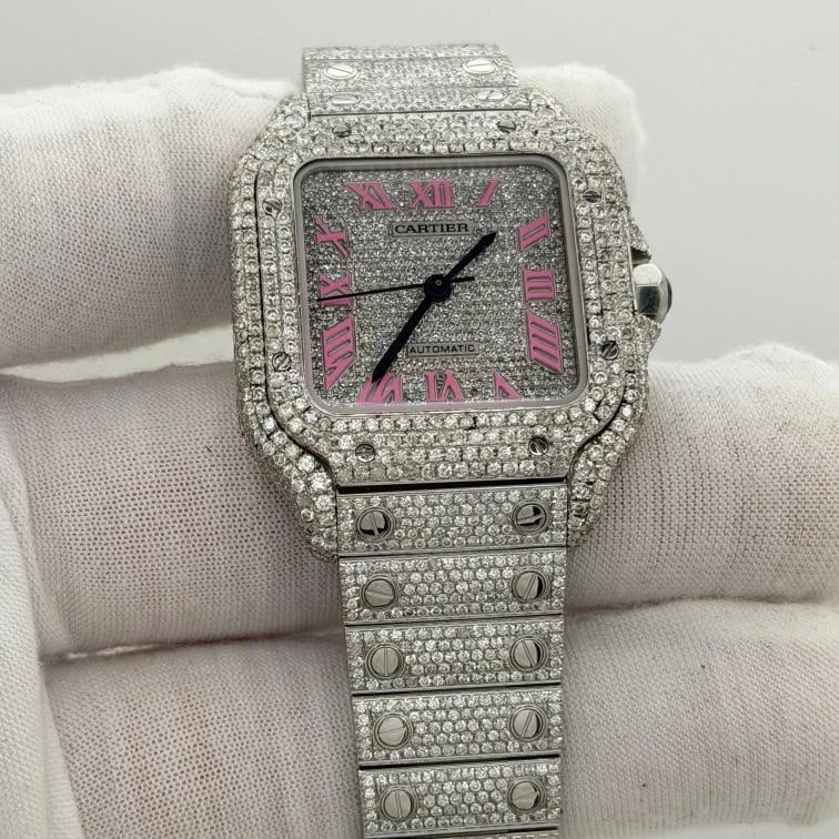Cartier Santos Medium WSSA0029 35mm Diamond Case Bezel Iced Out Box Paper - 3
