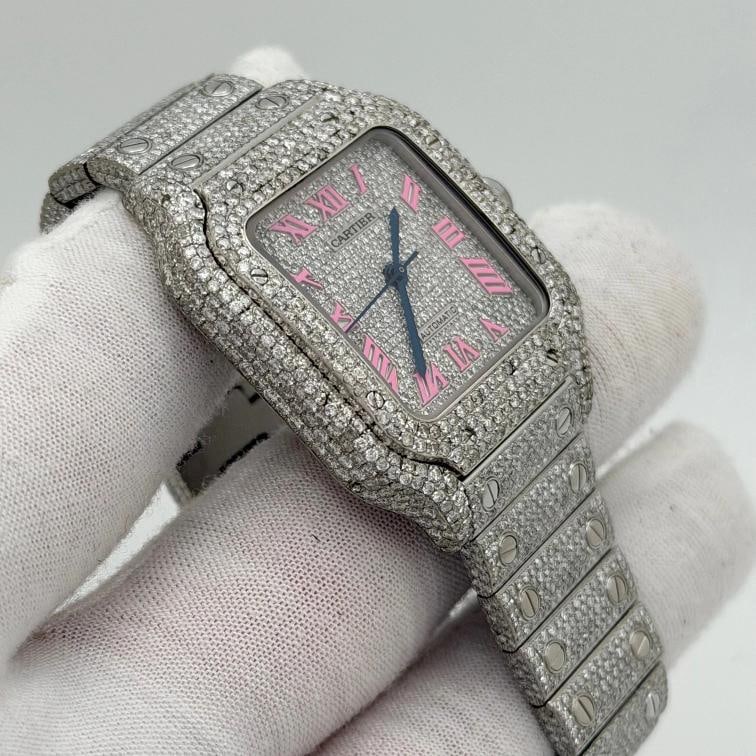 Cartier Santos Medium WSSA0029 35mm Diamond Case Bezel Iced Out Box Paper - 5