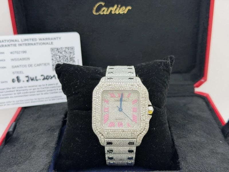 Cartier Santos Medium WSSA0029 35mm Diamond Case Bezel Iced Out Box Paper - 6