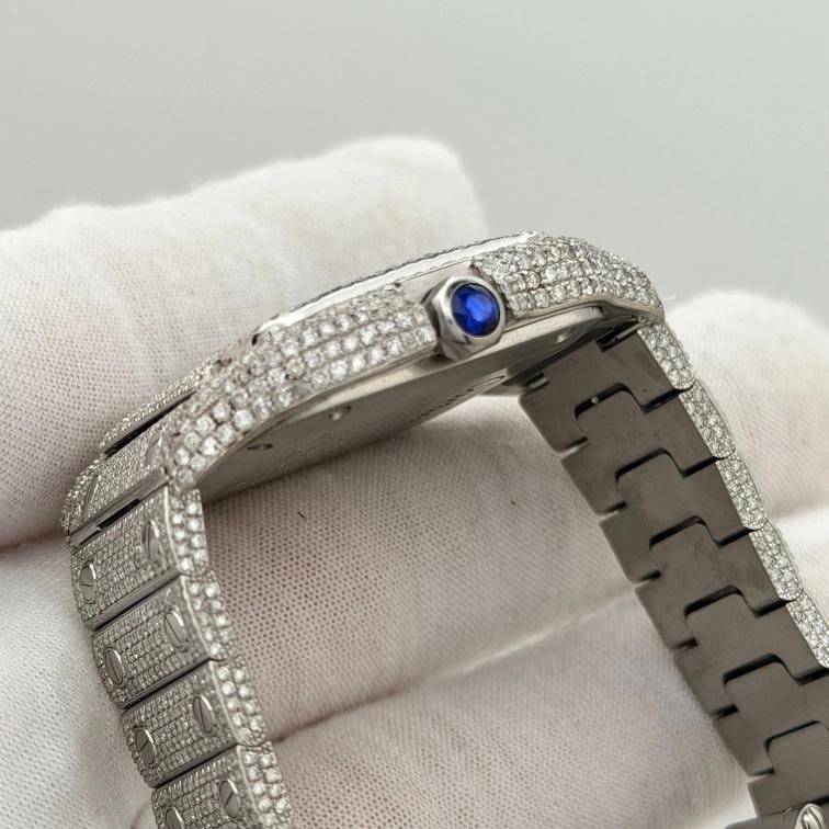 Cartier Santos Medium WSSA0029 35mm Diamond Case Bezel Iced Out Box Paper - 8