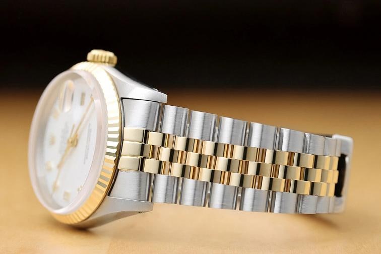 ROLEX MENS DATEJUST 16233 FACTORY DIAMOND 18K GOLD STAINLESS STEEL WHITE WATCH - 4