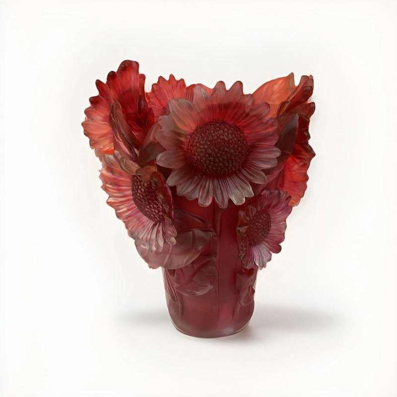 Xl Nancy Daum Style Crystal Sunflower Vase Red OmbrÃƒÂ© Heavy Art Glass H9Ã - 10