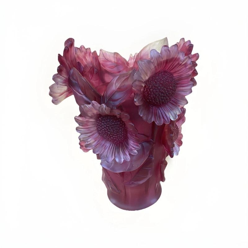 Xl Nancy Daum Style Crystal Sunflower Vase Red OmbrÃƒÂ© Heavy Art Glass H9Ã - 11