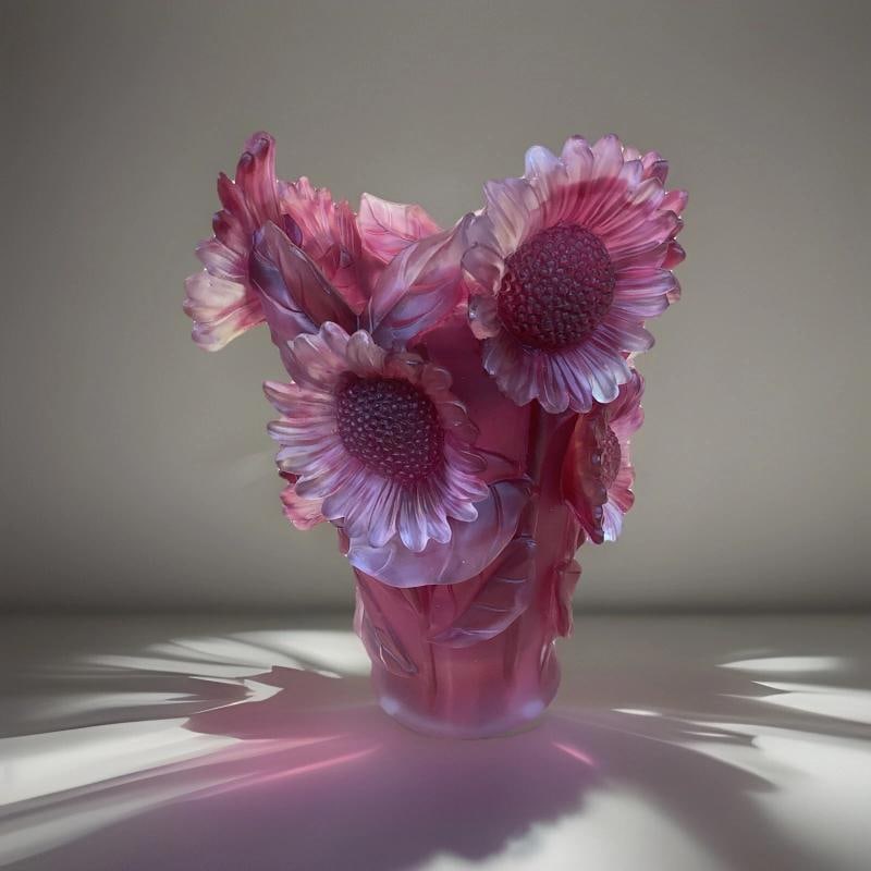 Xl Nancy Daum Style Crystal Sunflower Vase Red OmbrÃƒÂ© Heavy Art Glass H9Ã - 2