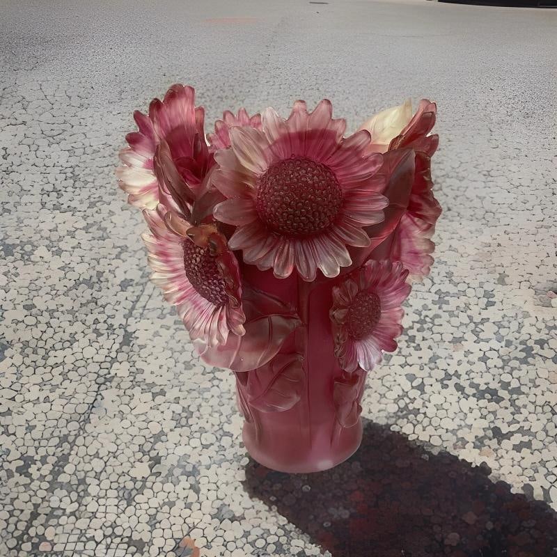 Xl Nancy Daum Style Crystal Sunflower Vase Red OmbrÃƒÂ© Heavy Art Glass H9Ã - 3