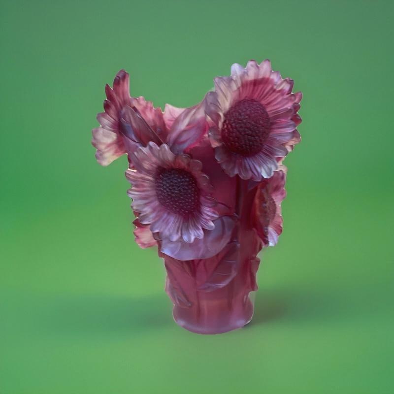 Xl Nancy Daum Style Crystal Sunflower Vase Red OmbrÃƒÂ© Heavy Art Glass H9Ã - 4