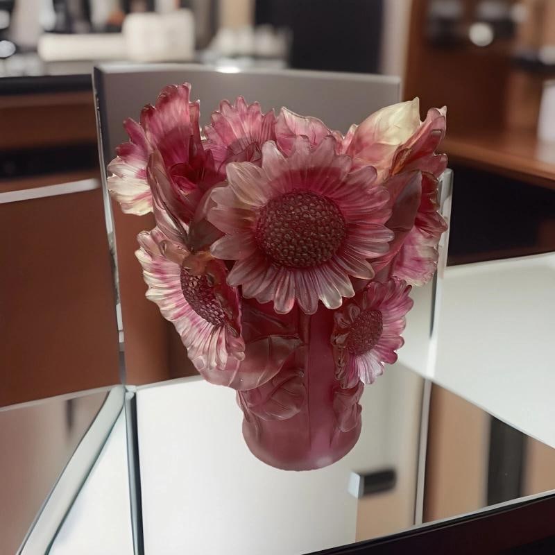 Xl Nancy Daum Style Crystal Sunflower Vase Red OmbrÃƒÂ© Heavy Art Glass H9Ã - 6