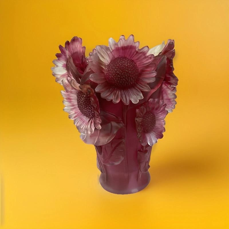Xl Nancy Daum Style Crystal Sunflower Vase Red OmbrÃƒÂ© Heavy Art Glass H9Ã - 7