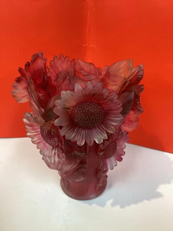 Xl Nancy Daum Style Crystal Sunflower Vase Red OmbrÃƒÂ© Heavy Art Glass H9Ã - 8