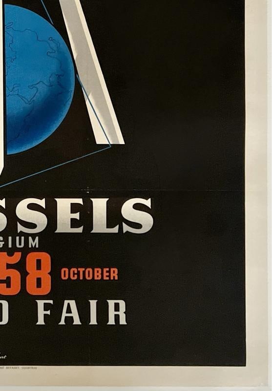 Original Vintage Poster BRUSSELS 1958 WORLD'S FAIR BELGIUM Travel Tourism LINEN - 5