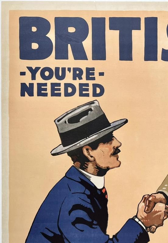Original Vintage Poster BRITISHERS YOU'RE NEEDED WWI World War Propaganda LINEN - 2