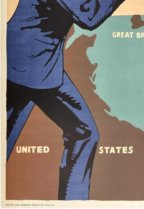 Original Vintage Poster BRITISHERS YOU'RE NEEDED WWI World War Propaganda LINEN - 4