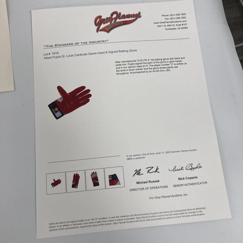 Albert Pujols Signed Game Used Batting Glove St. Louis Cardinals JSA COA - 9