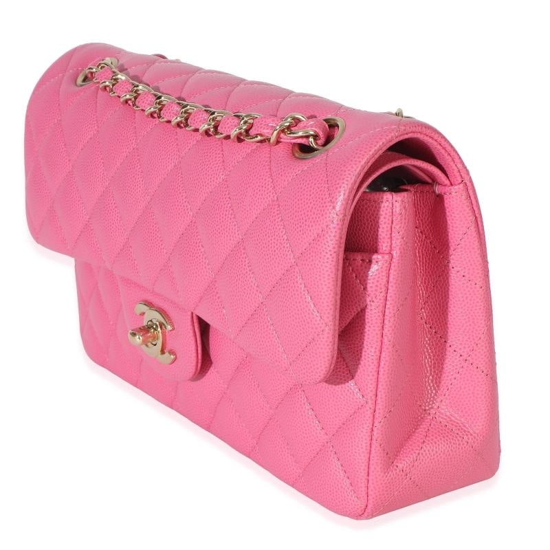 Chanel Dark Pink Quilted Caviar Small Classic Double Flap Handbag - 3