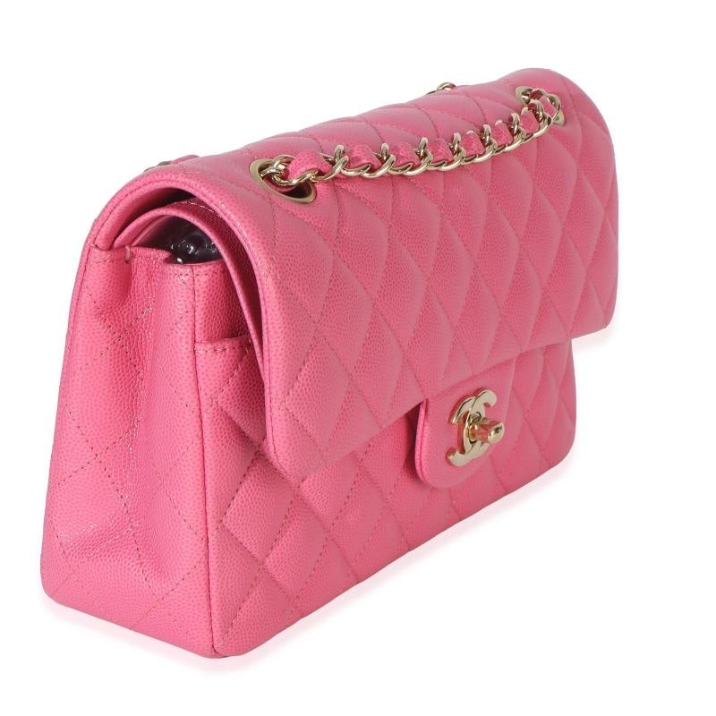 Chanel Dark Pink Quilted Caviar Small Classic Double Flap Handbag - 4