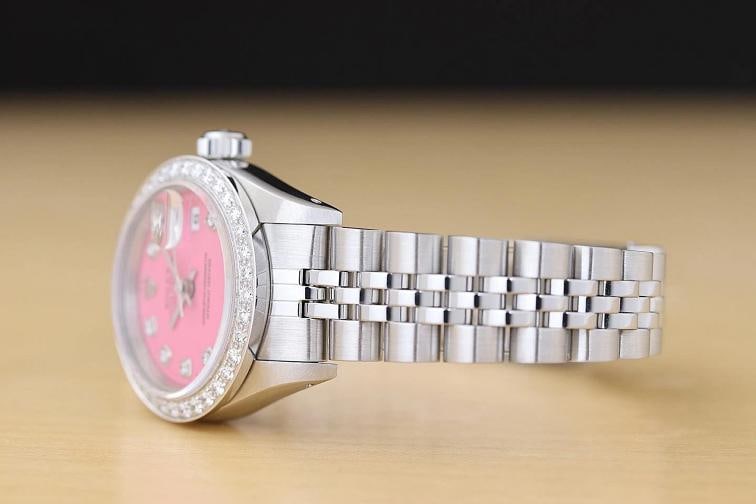 ROLEX LADIES DATEJUST 69174 PINK DIAMOND 18K WHITE GOLD STEEL JUBILEE WATCH - 4
