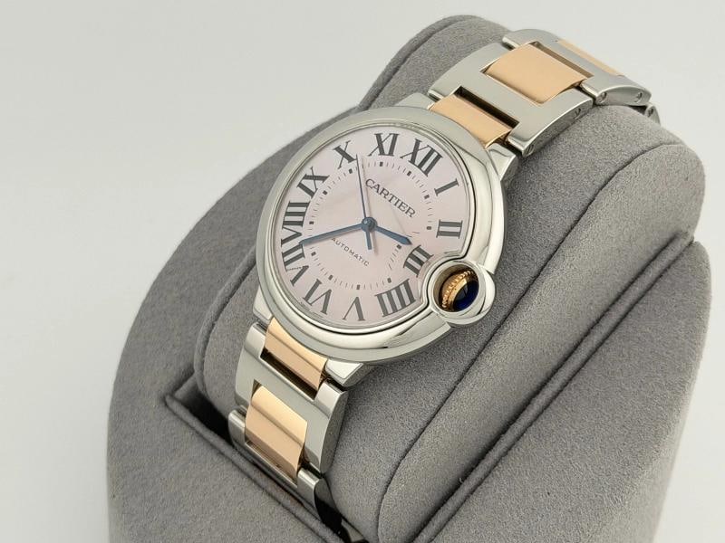 Cartier Ballon Bleu W6920033 3284 36mm Pink Mother Of Pearl Dial 18k Gold Steel - 5