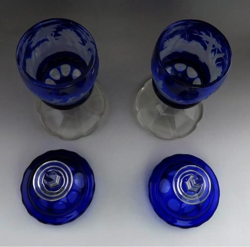 Rare Antique 1860s Bohemian Cut Glass Forest Wildlife Theme Covered Urns - 4