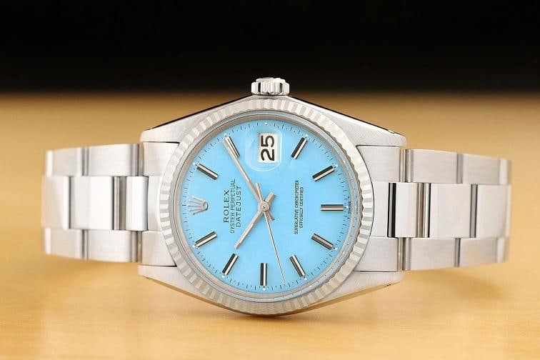 ROLEX MENS DATEJUST 1601 18K WHITE GOLD STAINLESS STEEL AQUA BLUE OYSTER WATCH - 3