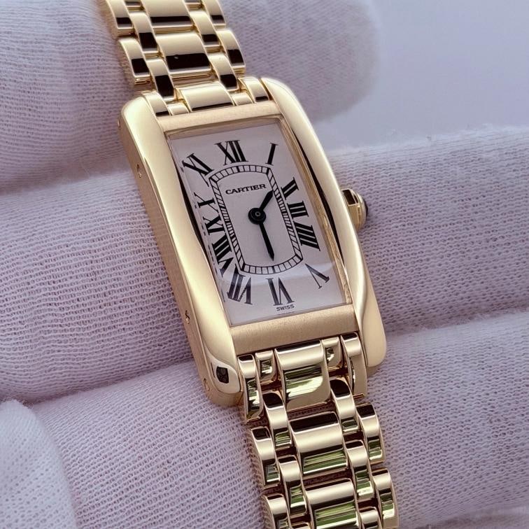 Cartier Tank Americaine 1710 W26015K2 19mm x 35mm Silver Dial 18k Yellow Gold - 4