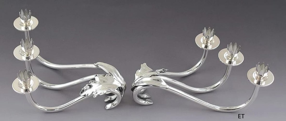 c1930s-1960s Elegant Pair Italian .800 Silver 3 Light Flower Form Candelabra (1 of 7)