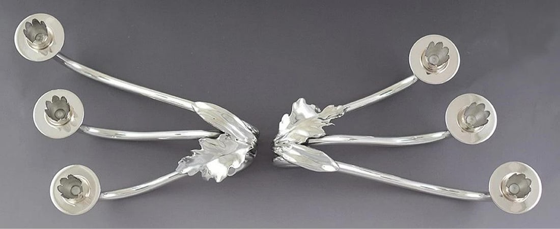 c1930s-1960s Elegant Pair Italian .800 Silver 3 Light Flower Form Candelabra - 2