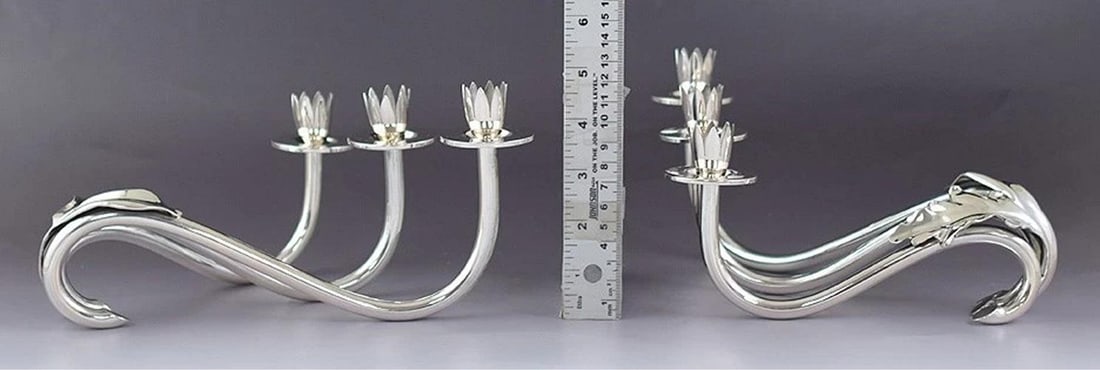 c1930s-1960s Elegant Pair Italian .800 Silver 3 Light Flower Form Candelabra - 5