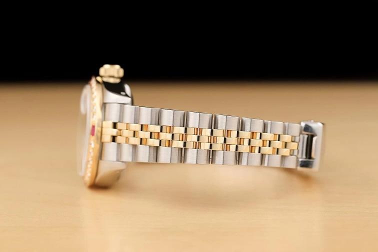 ROLEX LADIES DATEJUST 69173 MOTHER OF PEARL DIAMOND RUBY 18K GOLD STEEL WATCH - 5