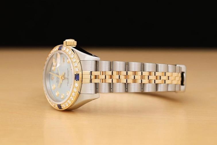 ROLEX LADIES DATEJUST 69173 ICE BLUE DIAMOND SAPPHIRE 18K GOLD STEEL WATCH - 4