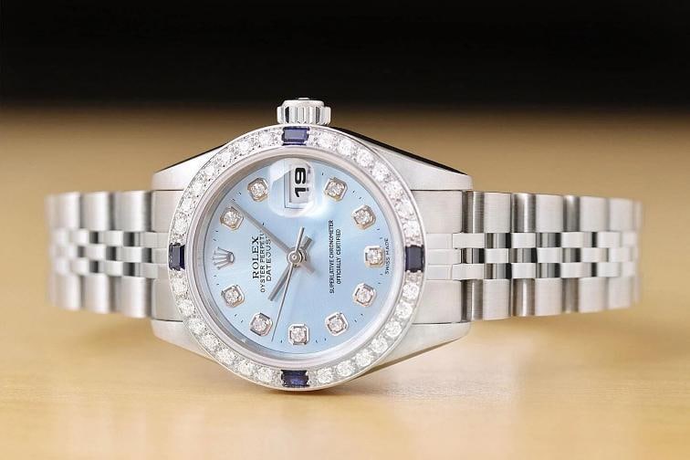 ROLEX LADIES DATEJUST 79174 ICE BLUE DIAL 18K GOLD STEEL DIAMOND SAPPHIRE WATCH - 3