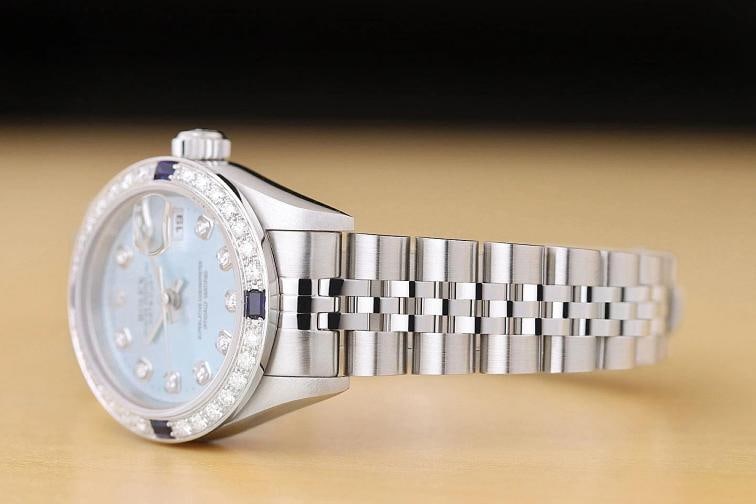 ROLEX LADIES DATEJUST 79174 ICE BLUE DIAL 18K GOLD STEEL DIAMOND SAPPHIRE WATCH - 4