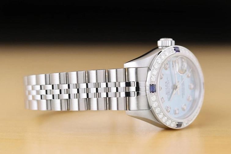 ROLEX LADIES DATEJUST 79174 ICE BLUE DIAL 18K GOLD STEEL DIAMOND SAPPHIRE WATCH - 7