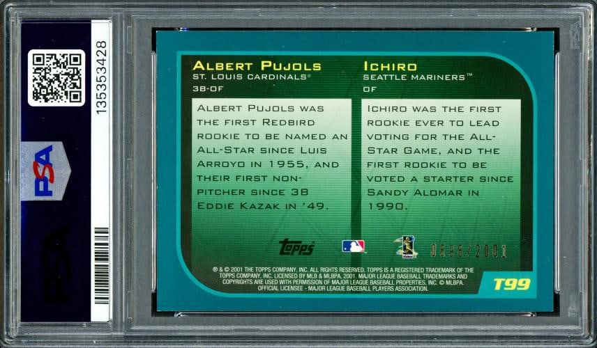 Ichiro & Albert Pujols Auto 2001 Topps Traded Gold RC PSA 7 Sig 10 01 ROY #/2001 - 2