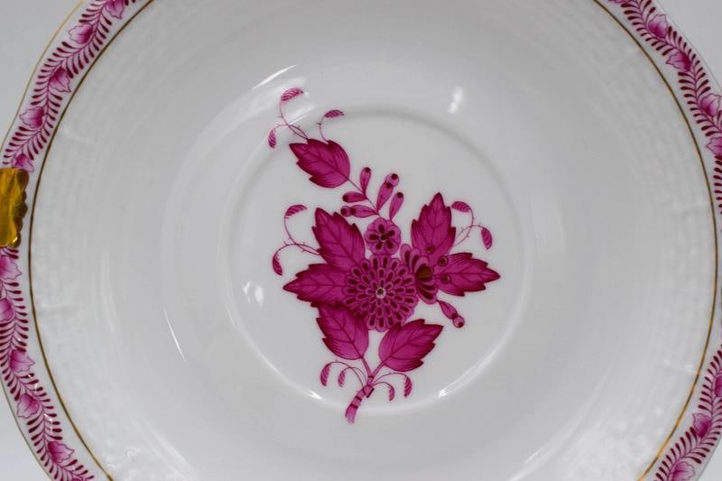 Set of 8 Herend Chinese Bouquet Raspberry Cream Soups & Underplates Hand Painted - 6