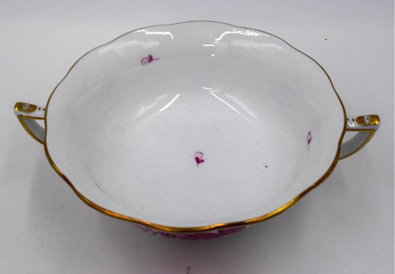 Set of 8 Herend Chinese Bouquet Raspberry Cream Soups & Underplates Hand Painted - 8