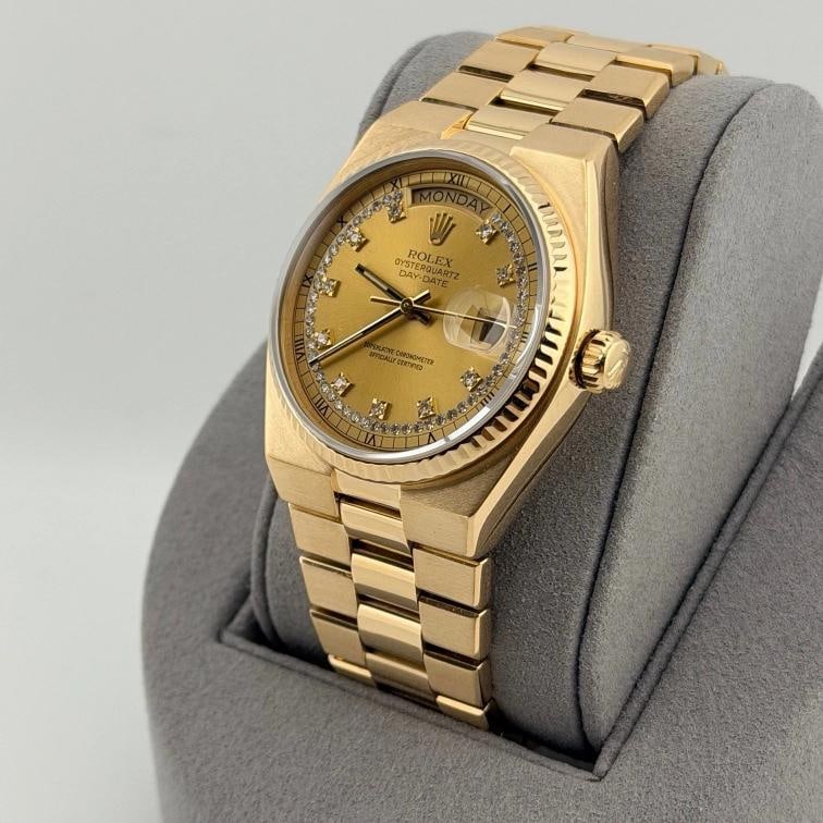 Rolex Day Date Oysterquartz 19018 Factory String Diamond Dial 18K Yellow Gold - 14