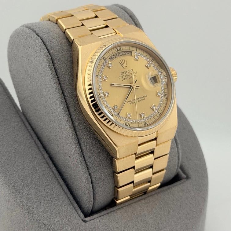 Rolex Day Date Oysterquartz 19018 Factory String Diamond Dial 18K Yellow Gold - 4