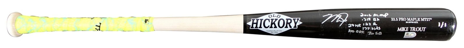 Mike Trout "2016 Stat" Signed Game Ready Old Hickory Pro Maple MT27* 1/1 Bat BAS - 2