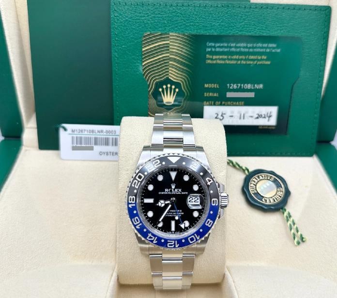 2024 Rolex GMT Master II 126710BLNR BATMAN Blue Black Ceramic Steel Box Paper: Condition: Pre-owned - Excellent,Bezel Color: Black, Blue,Movement: Mechanical (Automatic),Year Manufactured: 2020-Now,With Papers: Yes,Reference Number: 126710BLNR, 126710,Brand: Rolex,Case Color: Si