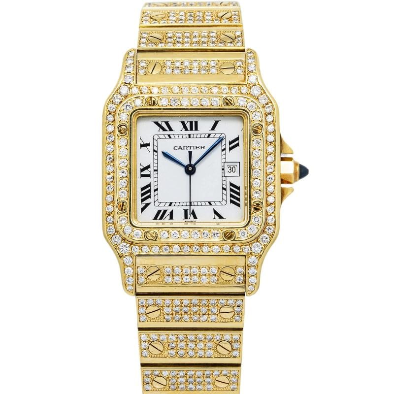 Cartier Santos Galbee Quartz Yellow Gold Diamond White Dial Women's Watch 24mm: Case Size 24 x 35 mm Wrist Fit 7 inches Box No Papers No Condition Ã¢â‚¬â€ Used - Good Full Specifications Brand Cartier Customized Yes Serial # N/A Gender W