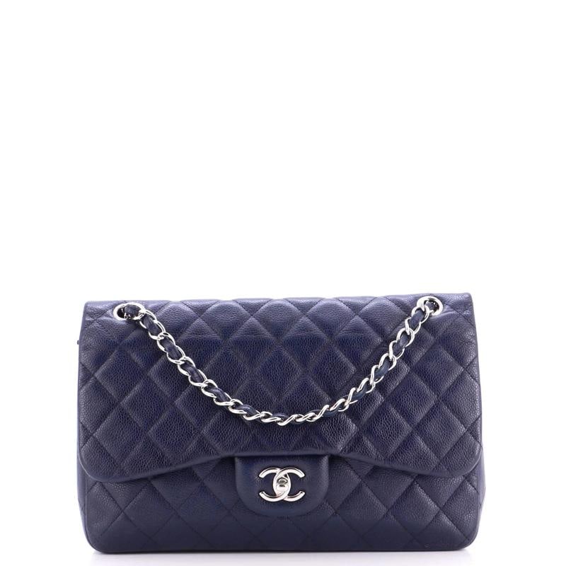 Chanel Classic Double Flap Bag Quilted Caviar Jumbo: Condition: Pre-owned - Good,Brand: Chanel,Exterior Material: Leather,Style: Shoulder Bags,Exterior Color: Blue,Department: Women,Size: Jumbo Estimated Retail Price: $12,200 Condition: Very good. Exter