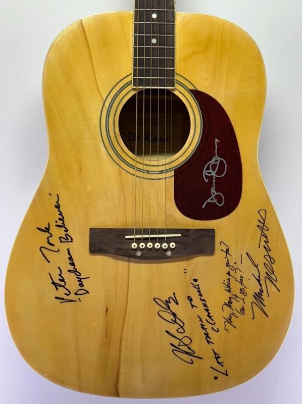 THE MONKEES Signed Autograph acoustic Guitar D Jones Nesmith Tork Dolenz JSA LOA: Industry: Music,Signed: Yes,Autograph Authentication: James Spence (JSA),Object Type: Guitar & Guitar Pick,Original/Reproduction: Original,Country of Origin: United States