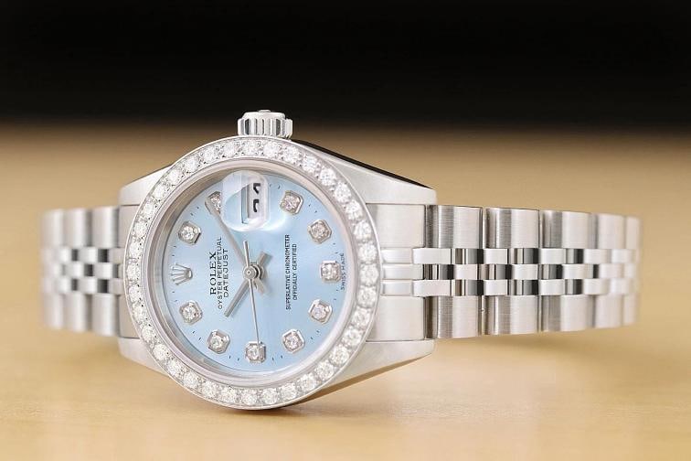 ROLEX LADIES DATEJUST 79174 NO HOLES ICE BLUE DIAL 18K GOLD STEEL DIAMOND WATCH - 2